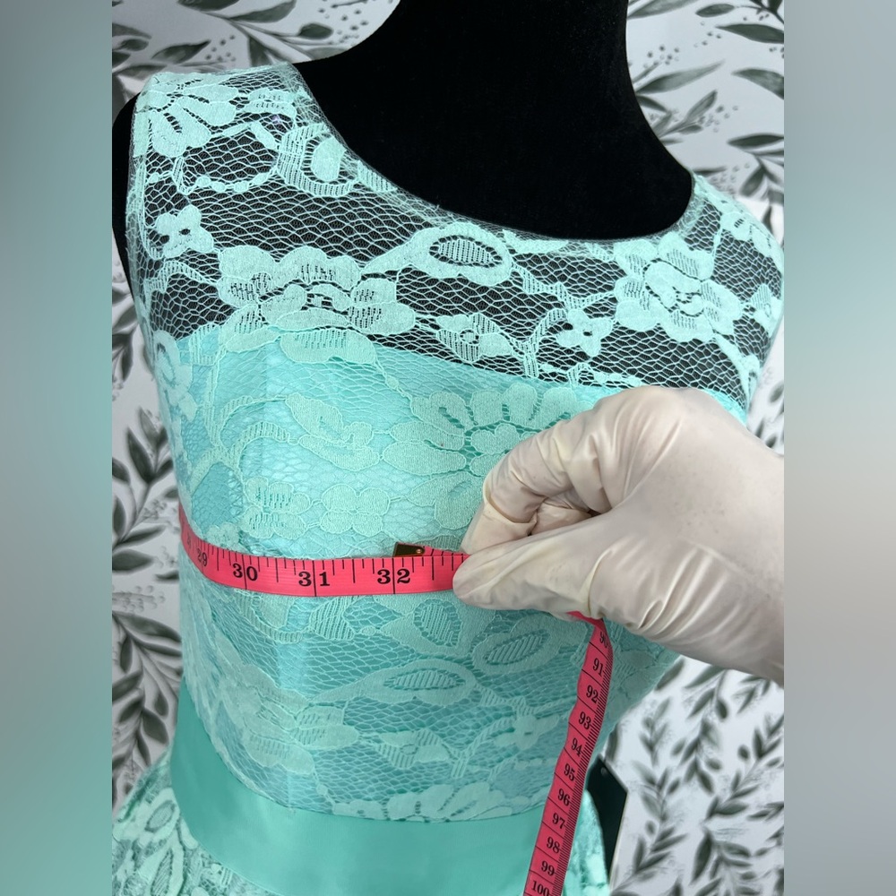 Elegant Lace Mint Green Prom Bridesmaid Cocktail Dress Sz XS Satin Waistband #D - Picture 16 of 16